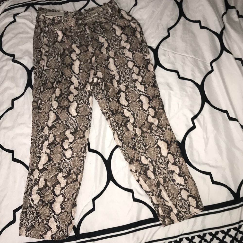 Snake print high waist belted pants